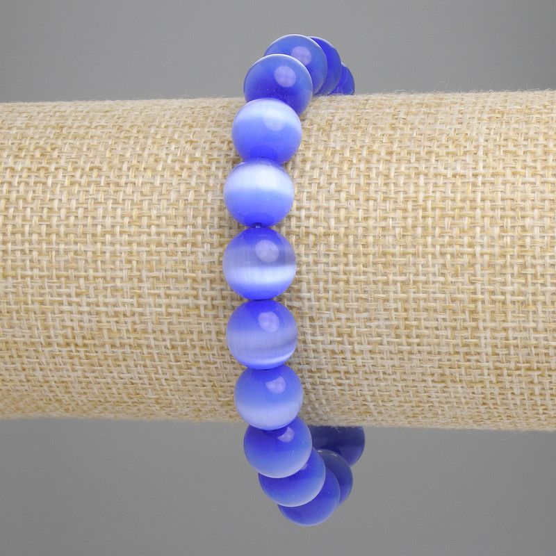 Armband blaues Katzenauge (synthetisch) mit glatten Kugeln, Durchmesser ca. 10 mm, Länge ca. 18 cm, Stretch
