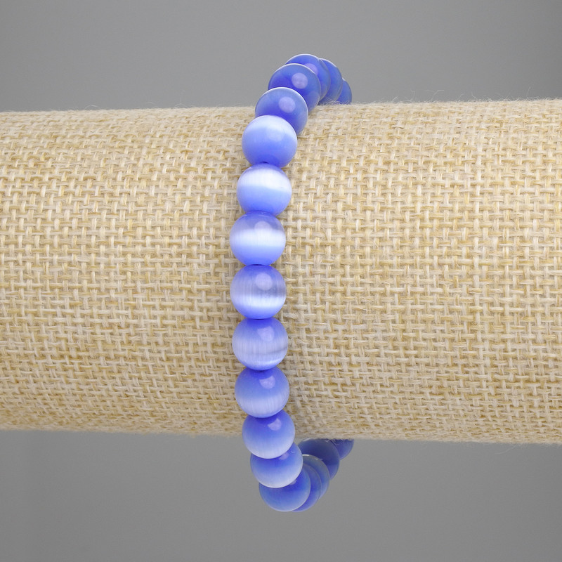 Armband Blaues Katzenauge (synthetisch) glatte Kugeln, Durchmesser ca. 8 mm, Länge ca. 18 cm, Stretch