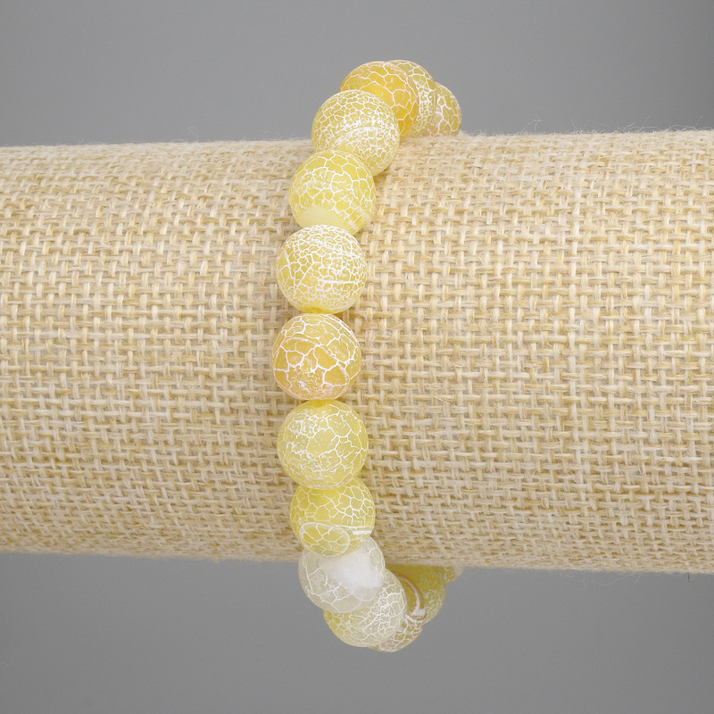 Gelbes Frostachat-Armband, glatte Kugeln, Durchmesser ca. 10 mm, Länge ca. 18 cm, Stretch