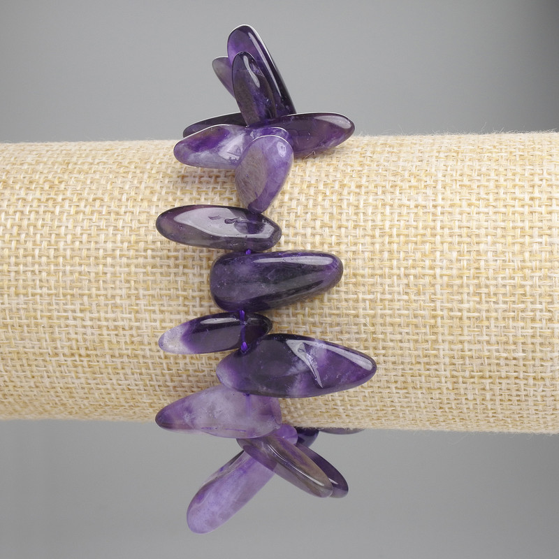 Armband aus Amethyst, Trommelperlen, Durchmesser 15–20 × 5–10 mm, Länge ca. 18 cm, Stretch-Armband