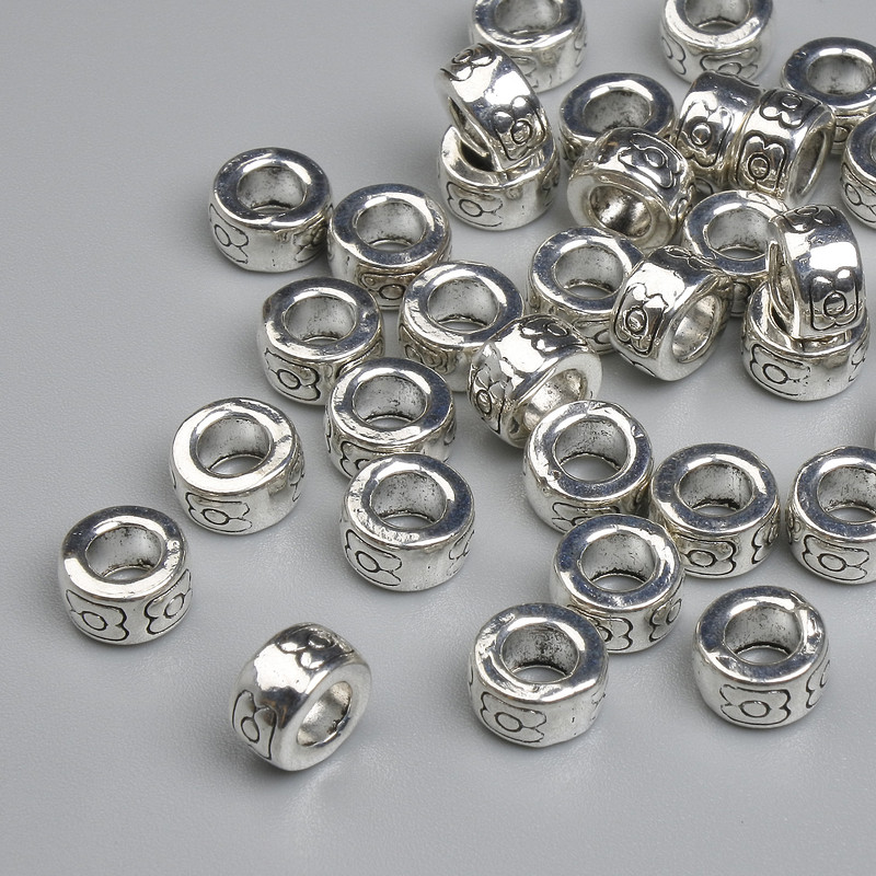 Silberfarbene Perleinsatz, Metallfarbe Silber, Durchmesser ca. 7×4 mm, Loch ca. 3,6 mm, Verpackung ca. 20 g ~ ca. 35 Stück