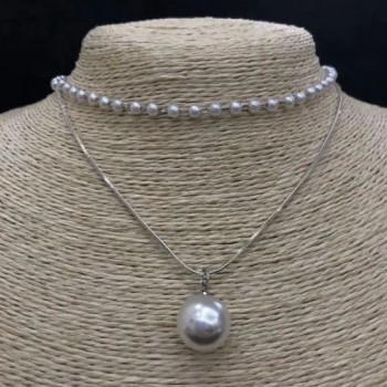 Doppelter Perlen-Choker aus Acrylperlen, Kugeln, Durchmesser 14 mm, Länge 32–38 cm, graues Metall