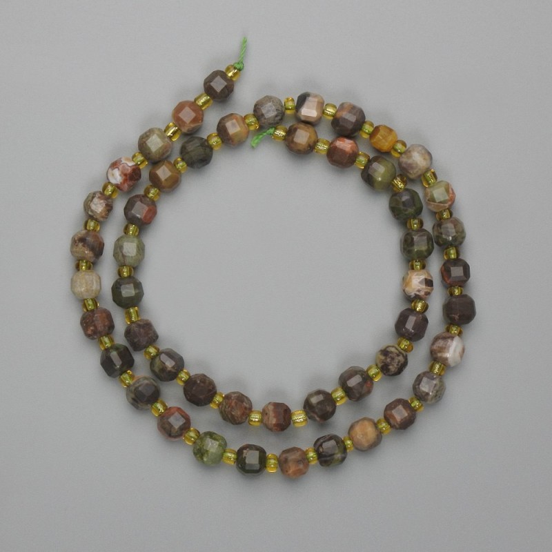 Perlen Landschaftsjaspis, facettierte Würfelperlen, Durchmesser ca. 6×6 mm, 3 mm Seed-Beads, Länge ca. 38 cm, auf Schnur