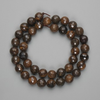 Bronzit-Perlen, facettierte Kugeln 10 mm ±, Länge ca. 40 cm, auf Schnur