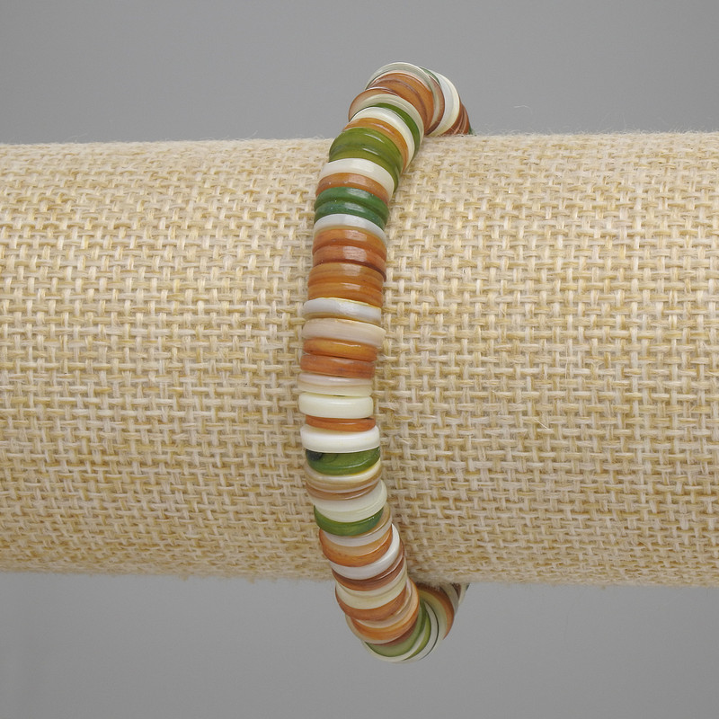 Armband aus Skafarka-Muschel Rondell, Durchmesser ca. 8 mm, Stärke ca. 1,5 mm, Länge ca. 18 cm, elastisch