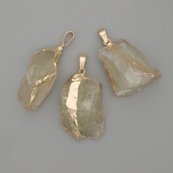 Anhänger Calcit – unbehandelter Stein, ca. 44 × 23 mm ±, assortierte Größen, goldfarbenes Metall