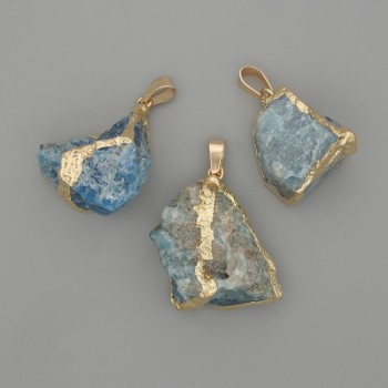 Anhänger aus unbehandeltem Apatit – Naturstein, ca. 35 × 22 mm, in verschiedenen Größen, goldfarbenes Metall