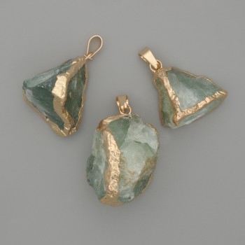 Anhänger Fluorit, unbehandelter Stein – ca. 32×18 mm, in assortierten Größen, goldfarbenes Metall