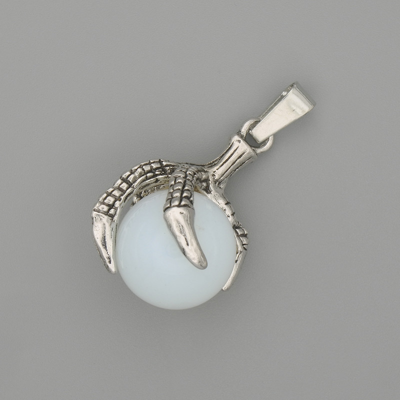 Anhänger Mondstein Pfote mit Kugel 18 × 37 mm ± silberfarbenes Metall