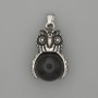 Anhänger Eule aus schwarzem Achat, silberfarbenes Metall, Durchmesser 30×20 mm, Länge ca. 37 mm