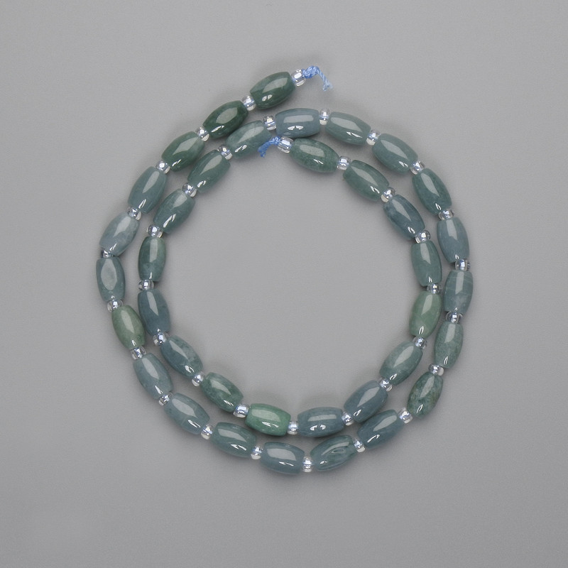 Jadeit-Barillet-Perlen 8×5 mm ±, Seed-Beads 3 mm ±, Länge ca. 39 cm