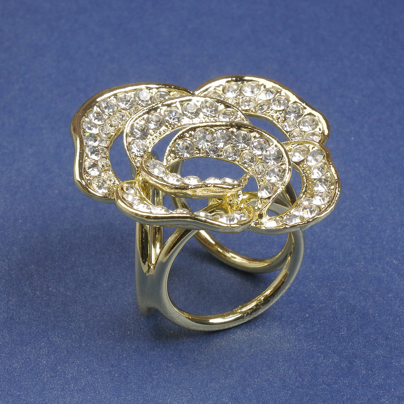 Brosche-Clip für Schals und Tücher, weiße Strasssteine, Blüte, 33 mm ±, goldfarbenes Metall, Clipverschluss, Durchmesser ca. 22 mm