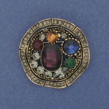 Anhänger-Brosche Akzent mit Kristallen und Strass-Steinen, goldfarbenes Metall, 40 mm+