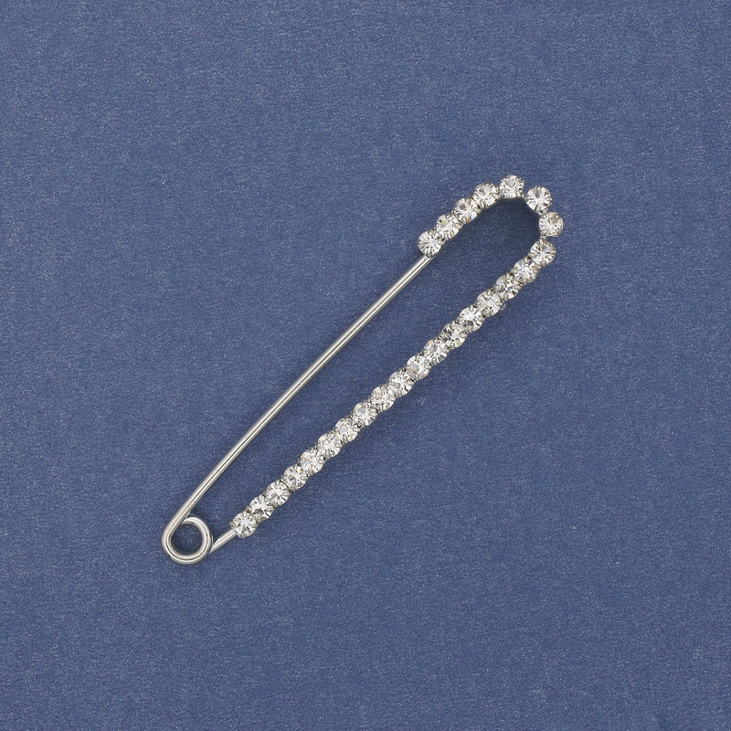 Brosche mit weißen Strasssteinen, 56×11 mm ± silberfarbenes Metall