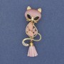 Brosche-Anhänger 'Katze mit Steinchen' aus rosa Katzenauge und goldfarbenem Metall 43×17 mm+