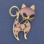 Brosche-Anhänger Katze, rosa Katzenauge, Strass-Steine, goldfarbenes Metall, 45×30 mm+