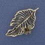 Anhänger-Brosche Blatt mit Schmetterling, goldfarben, 61 × 35 mm+