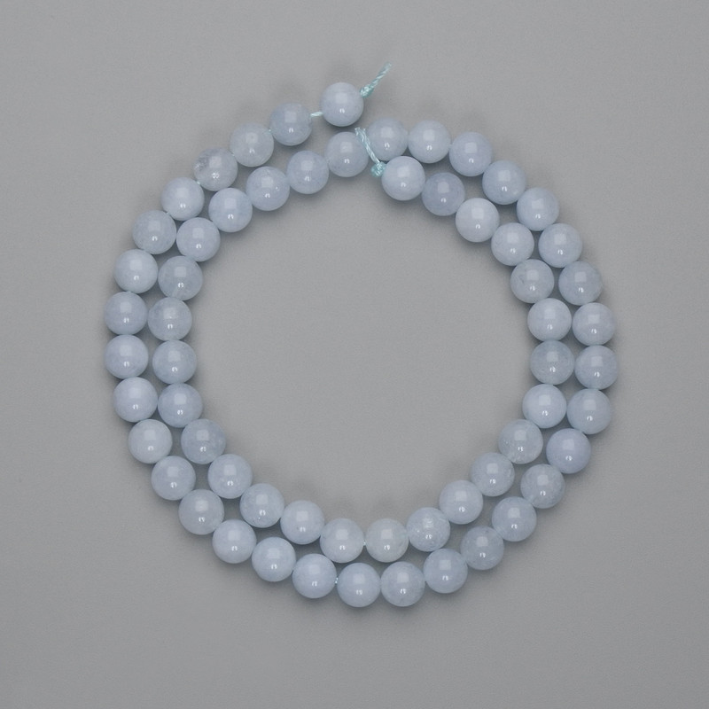 Aquamarin-Perlen, glatte Kugeln 6,5 mm, Länge ca. 38 cm – auf der Schnur
