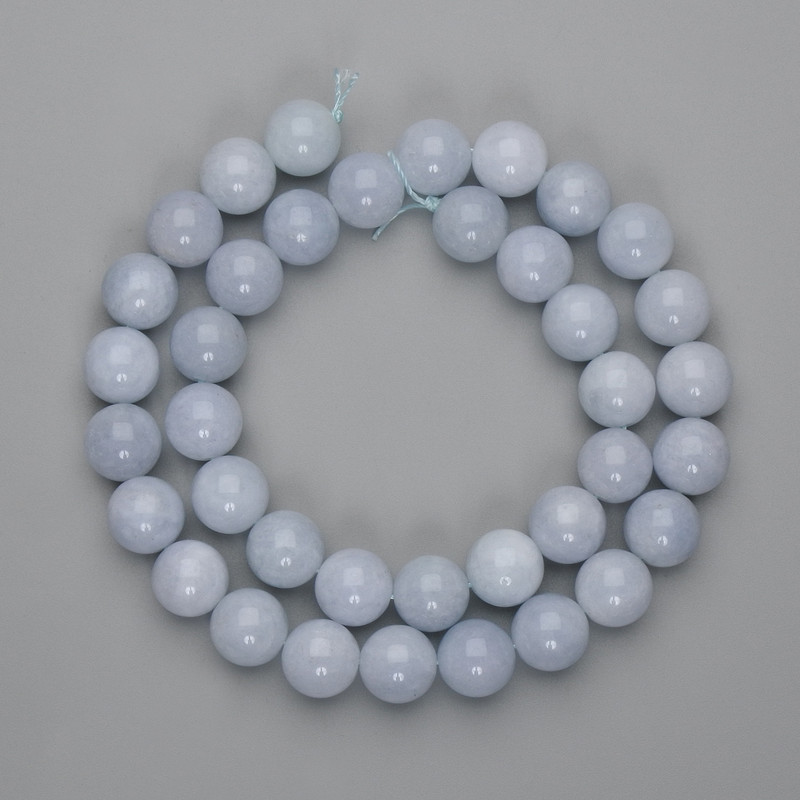 Aquamarin-Perlen, glatte Kugeln 10 mm ±, Länge ca. 37 cm, auf Schnur
