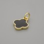 Anhänger Kleeblatt, schwarz, goldfarbenes Metall, Durchmesser ca. 10 x 10 mm, Länge ca. 15 mm