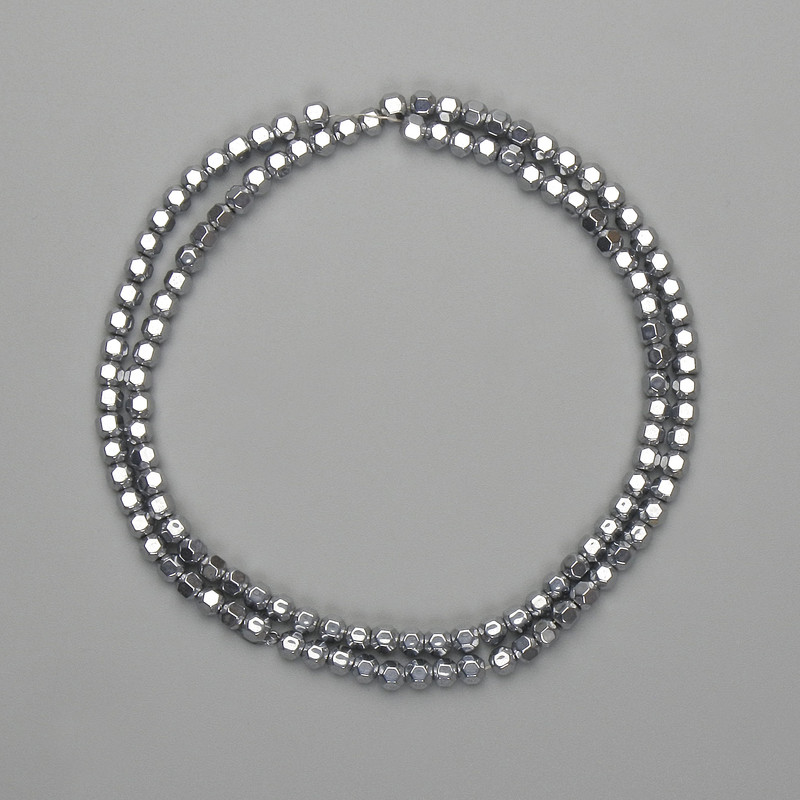 Hämatit-Perlen, facettierte Kugeln, 3,5×4 mm, silberfarben, Länge 39 cm+