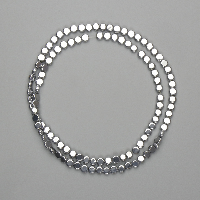 Hämatit-Münzperlen, silberfarben, 3,5×4 mm, Länge ca. 38 cm