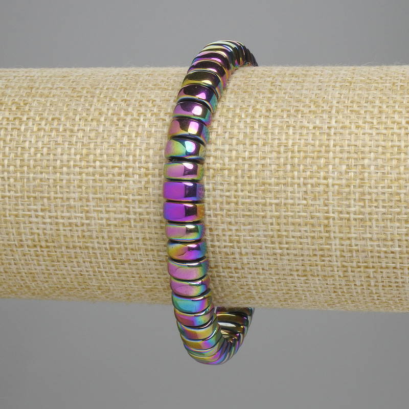 Armband Hämatit-Regenbogen Rondell-Halbmond, 8 × 3,5 mm, Länge ca. 18 cm, Stretcharmband