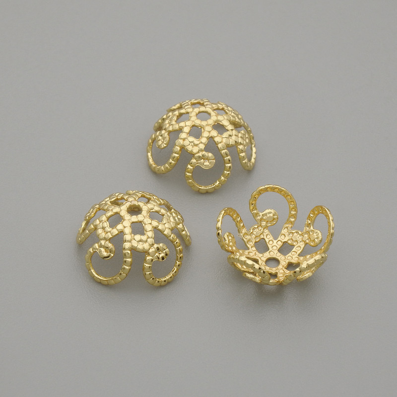 Perlenkappe aus Metall, goldfarbig, Ø 9 mm, Loch Ø 0,8 mm, Verpackung 10 Stück