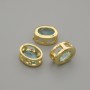 Himmelblaue Einlegeperle mit Kristall in Goldfassung, oval, Durchmesser ca. 9×7 mm, Lochdurchmesser ca. 1,3 mm, pro Stück