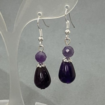 Ohrringe Amethyst-Tropfen 15×10 mm ±, facettierte Kugel 6 mm ±, Länge 40 mm ±