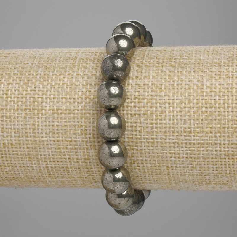 Armband aus Pyrit, glatte Kugeln, Durchmesser ca. 10 mm, Länge ca. 18 cm, Stretch
