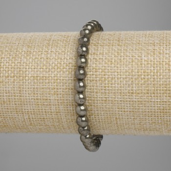 Pyrit-Armband, glatte Kugeln, Durchmesser 6 mm ±, Länge 18 cm ±, Stretch