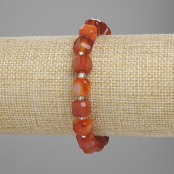 Armband Achat facettiert Würfel, Maße 8×8 mm ±, Glasperlen Ø ca. 3 mm ±, Länge 18 cm ± Stretch