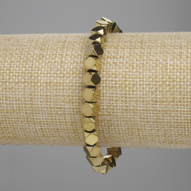 Hämatit-Armband, facettierte Hämatit-Perlen 5,5×5,5 mm, goldfarben, Länge ca. 18 cm, Stretcharmband