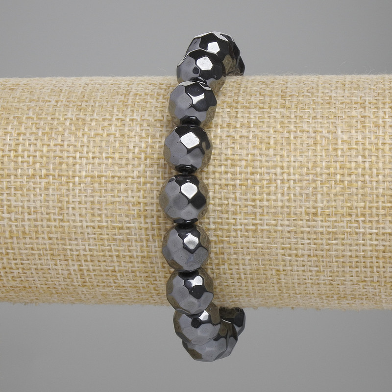 Armband aus Hämatit facettierte Kugeln 10 mm, Länge ca. 18 cm, Stretch-Armband