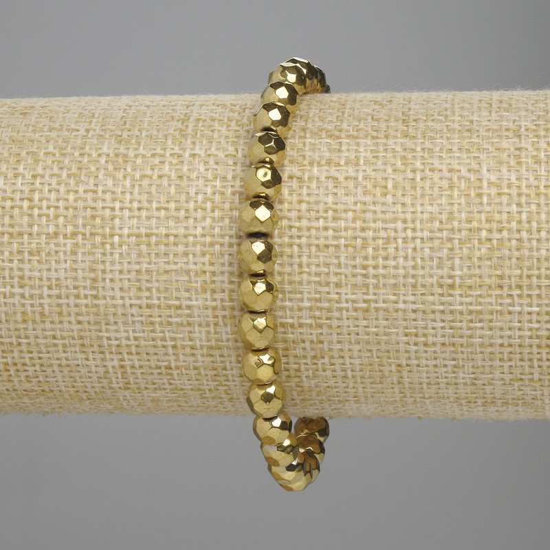 Armband aus goldfarbenem facettiertem Hämatit, 6 mm ±, Länge ca. 18 cm ±, Stretcharmband