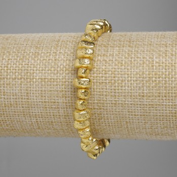 Armband aus Lavastein mit goldfarbener Metallbeschichtung, poröse Trommelperlen 6,5–8,5 × 4–5 mm (±), Länge 18 cm, Stretcharmband