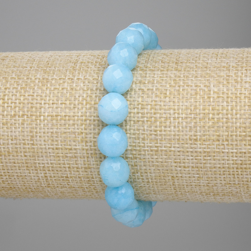 Armband aus Aquamarin, facettierte Kugeln, Durchmesser ca. 10 mm, Länge ca. 18 cm, Stretch