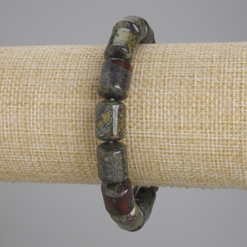 Armband aus Jaspis Blutdrache zylinderförmig, Durchmesser 14×10 mm, Länge ca. 18 cm, Stretch