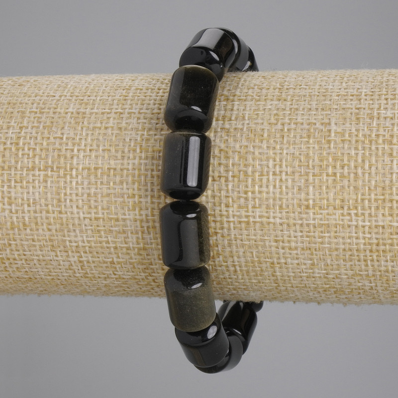 Armband Sonnen-Obsidian Zylinder, Durchmesser 14×10 mm, Länge ca. 18 cm, Stretch