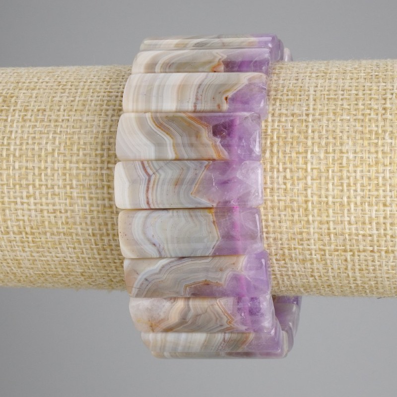 Armband aus natürlichem Amethyst, glatte Glieder, Durchmesser ca. 32×10 mm, Länge ca. 18 cm, Elastikband