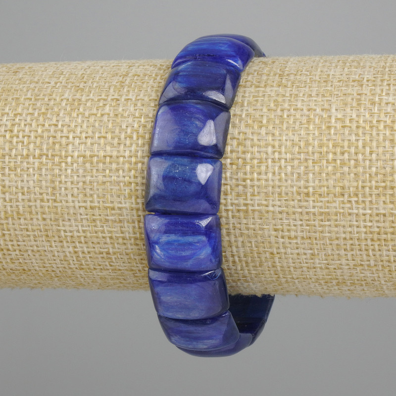 Armband aus natürlichem Kyanit – glatte Glieder, Durchmesser 16×12 mm, Länge ca. 18 cm, Stretch-Basis