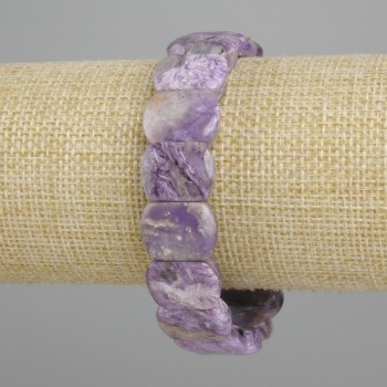 Armband aus natürlichem Charoit, glatte Glieder, Durchmesser 16 × 12 mm, Länge ca. 18 cm, elastisches Band