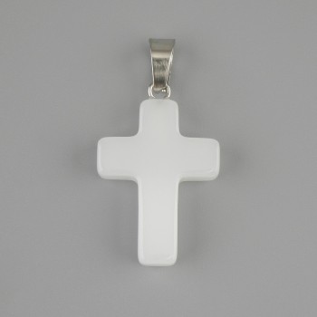 Anhänger Kreuz Weißer Quarz 25×18 mm ±, Länge ca. 35 mm ±