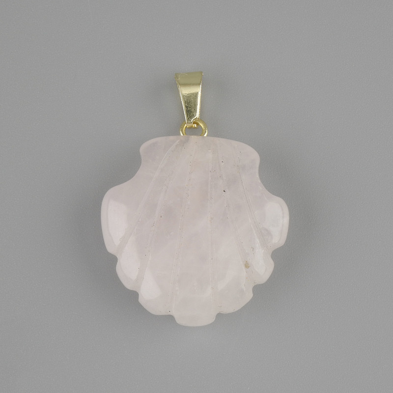 Anhänger Muschel aus Rosenquarz 22×22 mm, Länge ca. 30 mm