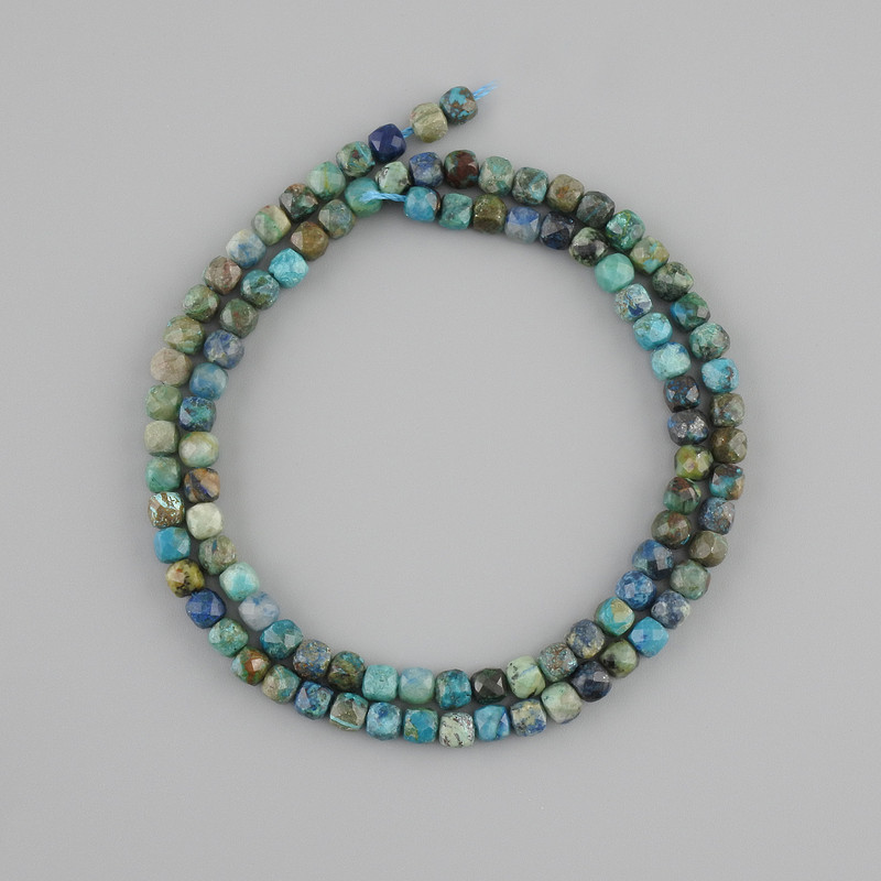 Chrysokoll-Perlen, natürlicher Stein, facettierte Würfel, Durchmesser ca. 4×4 mm, Länge ca. 39 cm