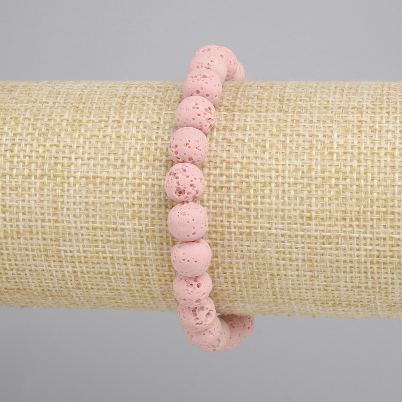 Armband rosa Vulkanlava, glatte Kugel, Durchmesser ca. 8 mm, Länge ca. 18 cm, elastisch