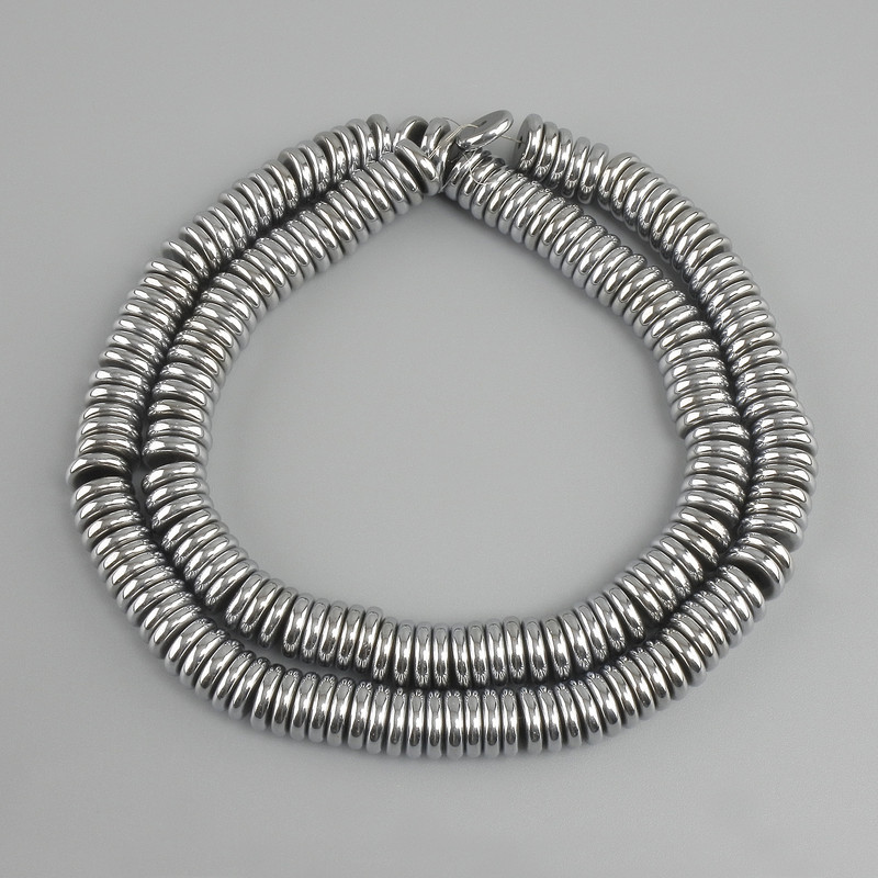 Hämatit Rondellperlen, Durchmesser ca. 8×2 mm, Farbe Silber, Länge ca. 40 cm