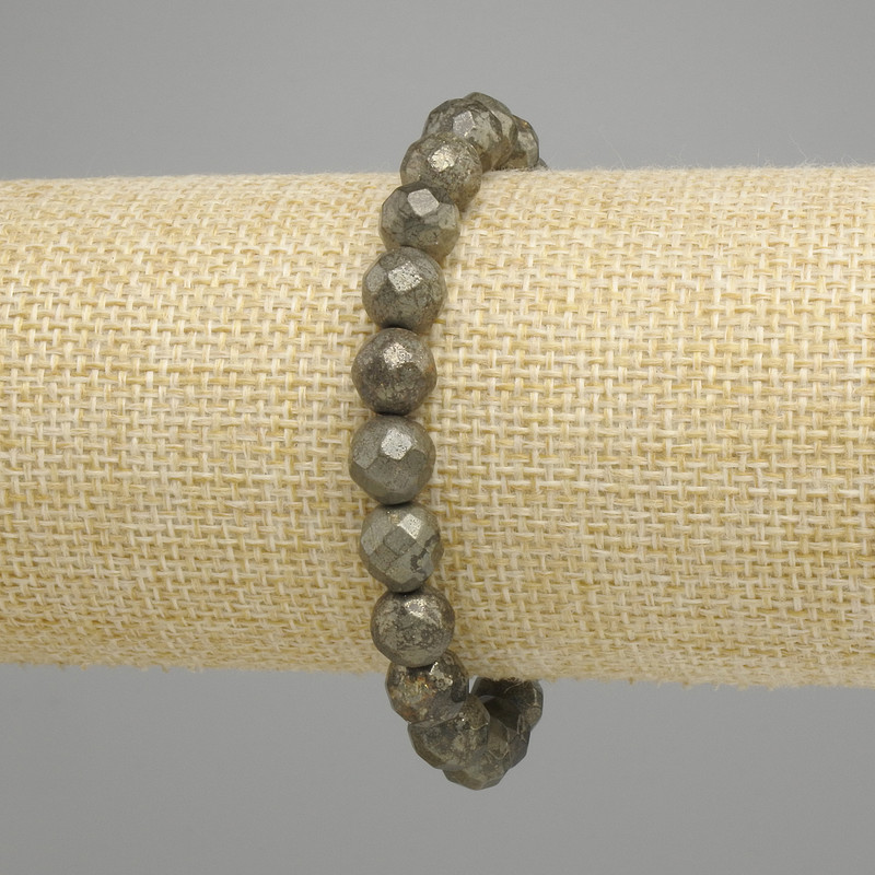 Pyrit Armband, facettierte Kugeln Ø8mm, Länge 18 cm ± Stretch