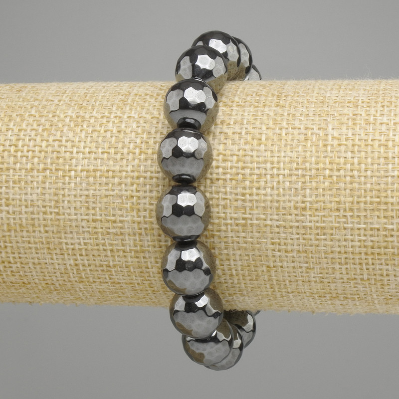 Hämatit facettierte Kugelarmband 12 mm +-, Länge ca. 18 cm +- Stretch
